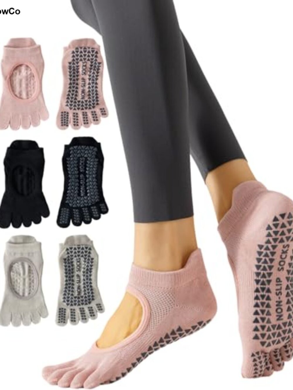 Yoga Toe Socks with Grips 3 Pairs Non-Slip Five Toe Socks for Pilates Barre